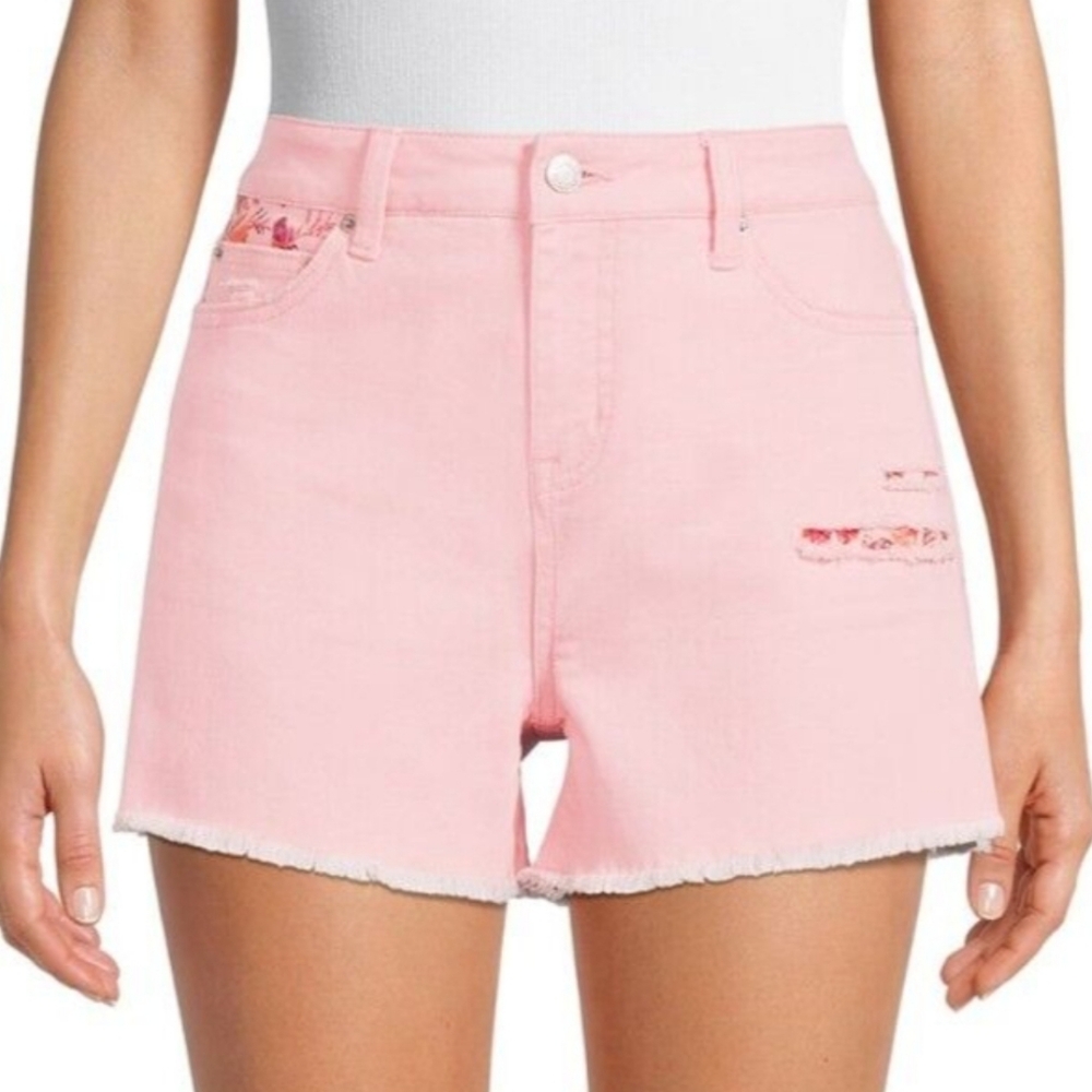 Time and Tru High Rise Pink Denium Destressed shorts, Women's Size 14 ✨️NWT✨️